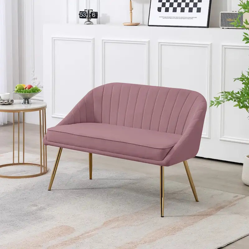 Tufted Contemporary Loveseat Sofa Chair With Gold Metal Legs Two-Seat Sofa for Living Room Bedroom