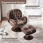 Velvet Swivel Accent Chair with Ottoman Round Reading Accent Chair Foot Stool Ottoman Set,360 Swivel,Metal Frame