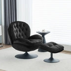 Velvet Swivel Accent Chair with Ottoman Round Reading Accent Chair Foot Stool Ottoman Set,360 Swivel,Metal Frame