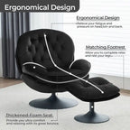 Velvet Swivel Accent Chair with Ottoman Round Reading Accent Chair Foot Stool Ottoman Set,360 Swivel,Metal Frame