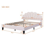 Upholstered Platform Bed with Flower Pattern Velvet Headboard
