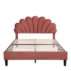 Upholstered Platform Bed with Flower Pattern Velvet Headboard