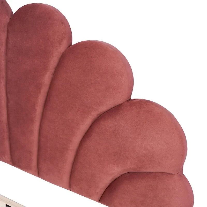 Upholstered Platform Bed with Flower Pattern Velvet Headboard