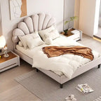 Upholstered Platform Bed with Flower Pattern Velvet Headboard