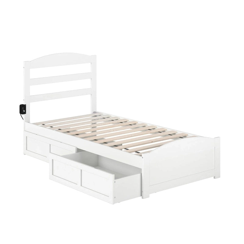 Platform Bed with Footboard and 2 Storage Drawers