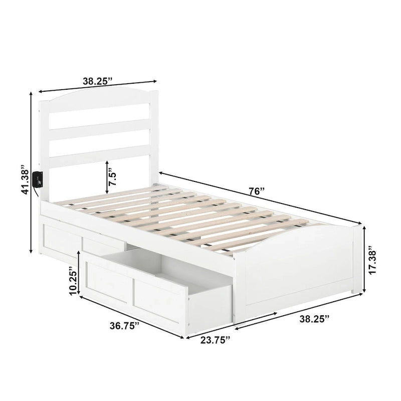 Platform Bed with Footboard and 2 Storage Drawers