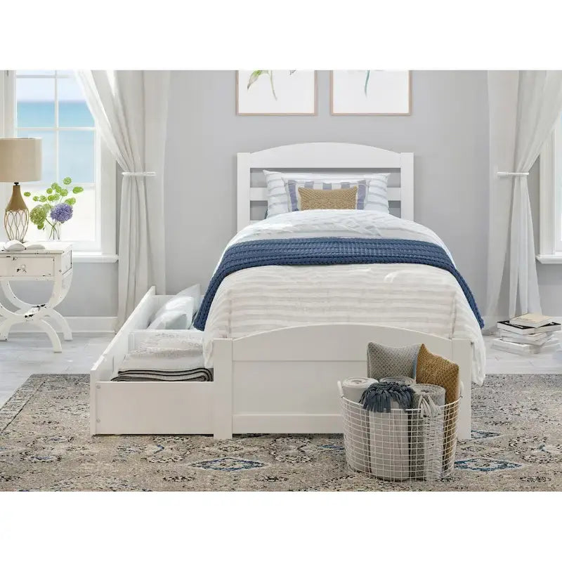 Platform Bed with Footboard and 2 Storage Drawers