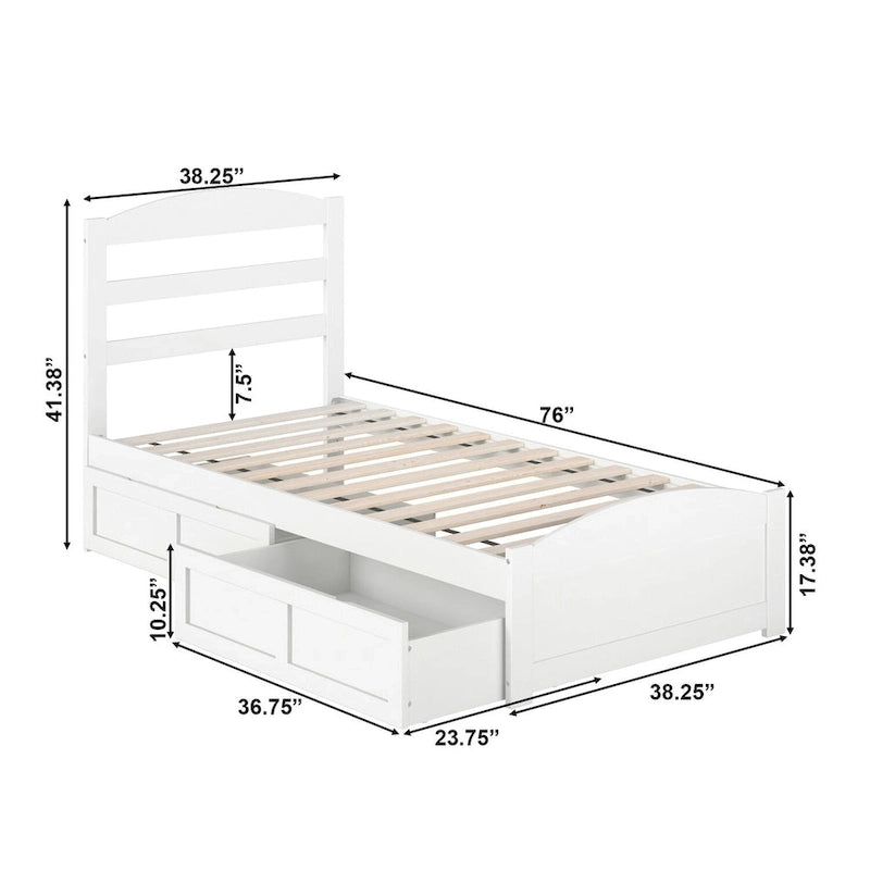 Platform Bed with Footboard and 2 Storage Drawers
