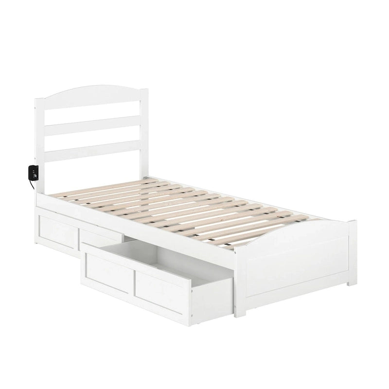 Platform Bed with Footboard and 2 Storage Drawers