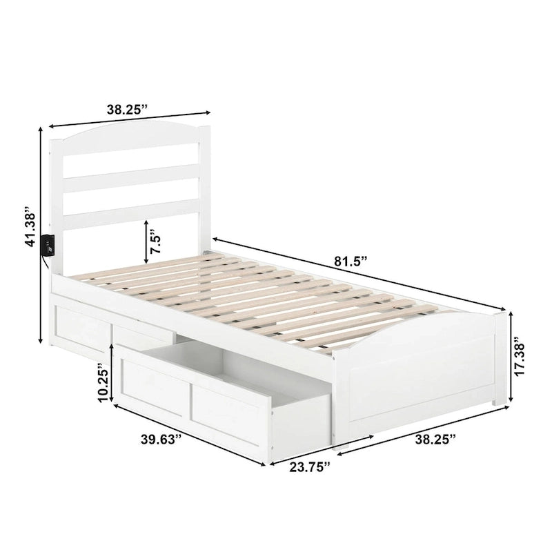 Platform Bed with Footboard and 2 Storage Drawers