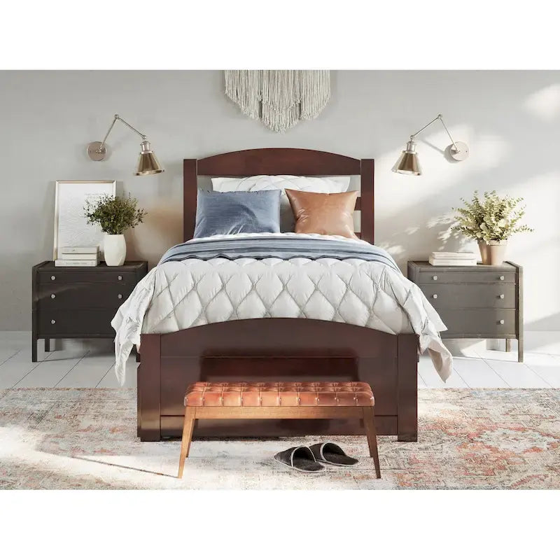 Platform Bed with Footboard and 2 Storage Drawers