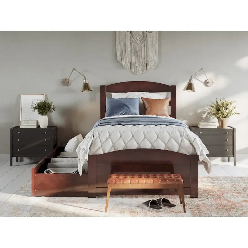 Platform Bed with Footboard and 2 Storage Drawers