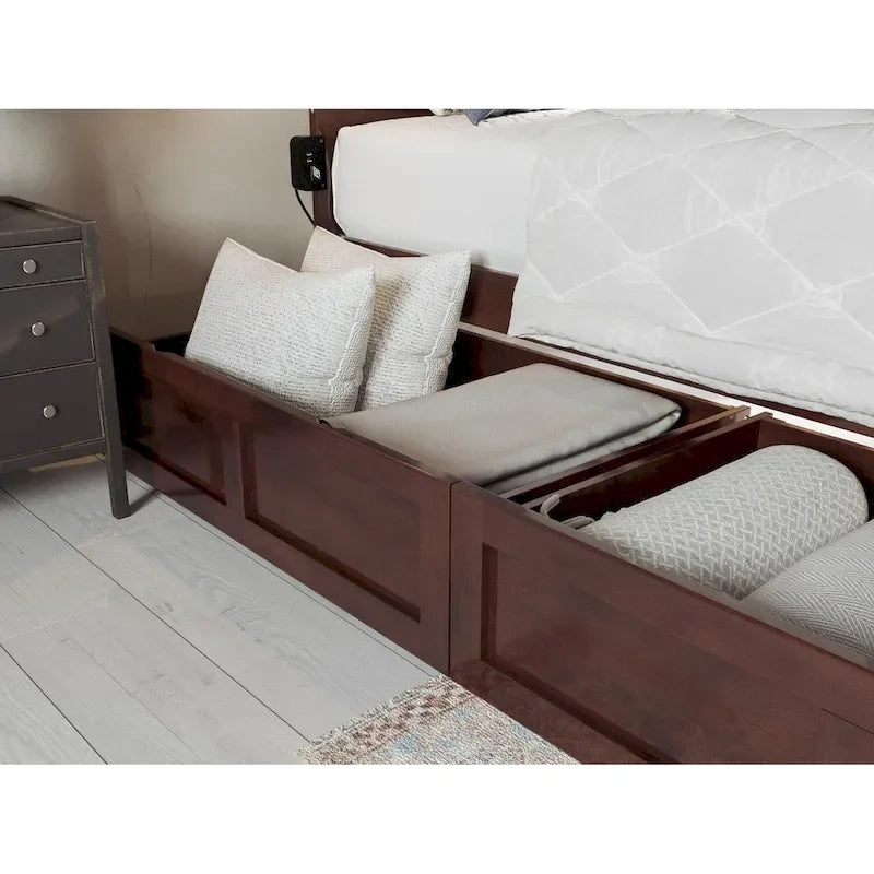 Platform Bed with Footboard and 2 Storage Drawers
