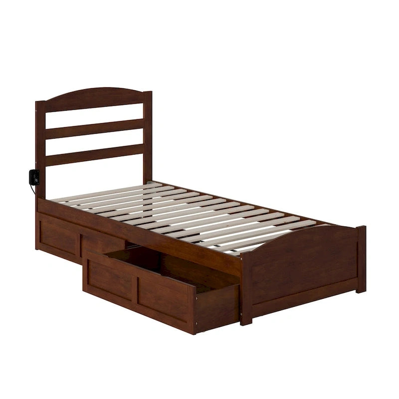 Platform Bed with Footboard and 2 Storage Drawers