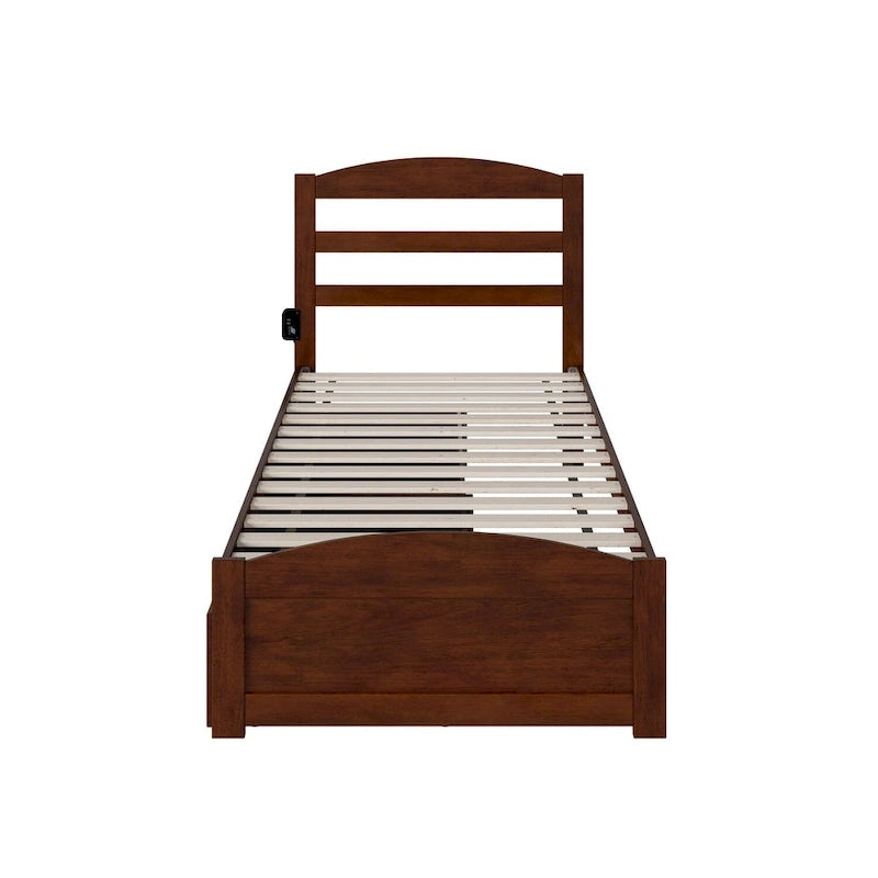 Platform Bed with Footboard and 2 Storage Drawers