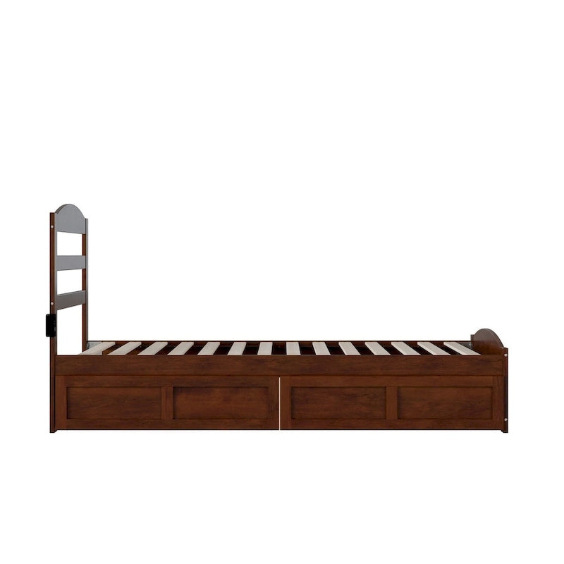Platform Bed with Footboard and 2 Storage Drawers