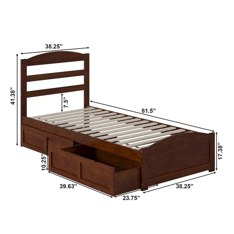 Platform Bed with Footboard and 2 Storage Drawers