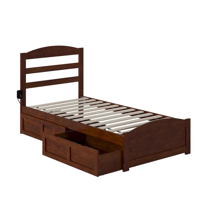 Platform Bed with Footboard and 2 Storage Drawers
