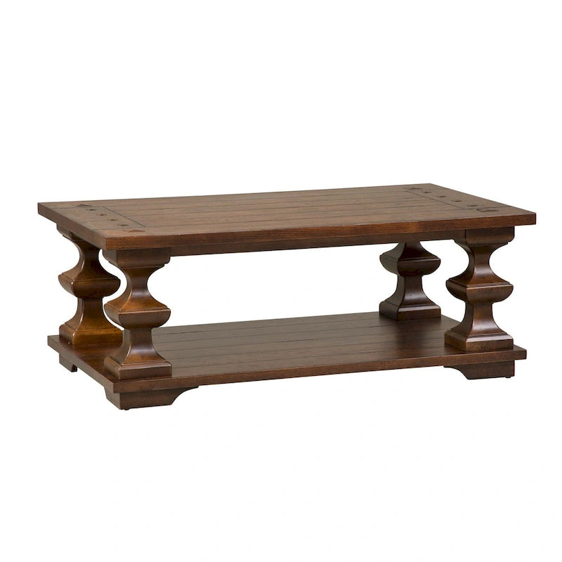 Brown Cocktail Table with Heavy Oak Planked Top