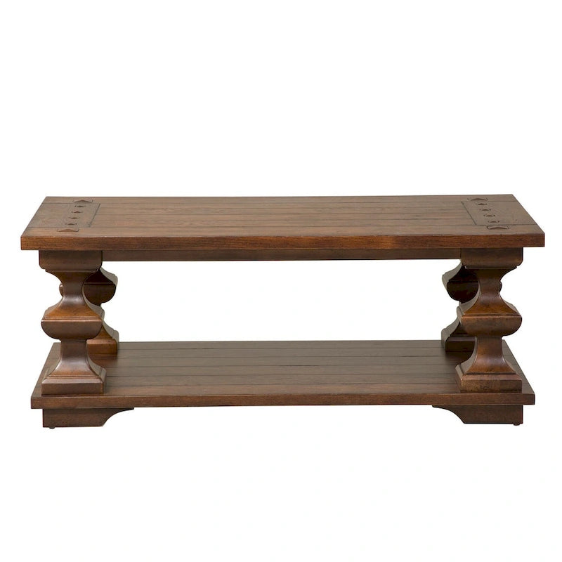 Brown Cocktail Table with Heavy Oak Planked Top