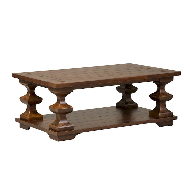 Brown Cocktail Table with Heavy Oak Planked Top