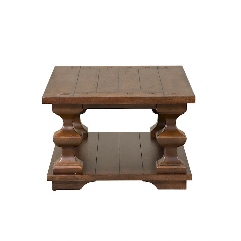 Brown Cocktail Table with Heavy Oak Planked Top