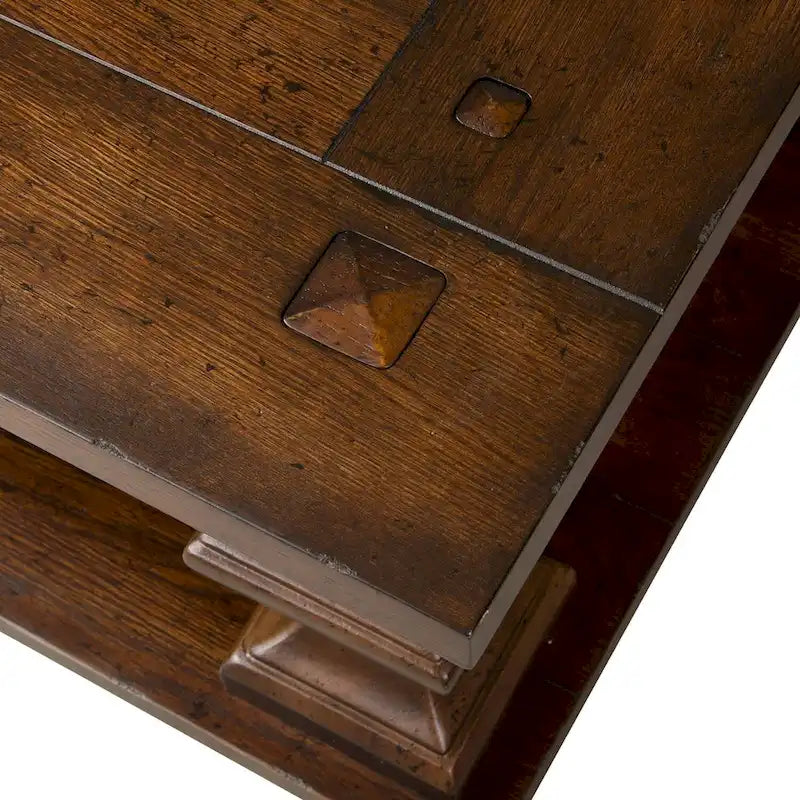 Brown Cocktail Table with Heavy Oak Planked Top