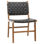 Top Grain Woven Leather with Teak Frame Dining Side Chair