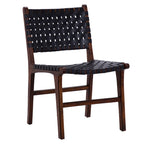 Top Grain Woven Leather with Teak Frame Dining Side Chair