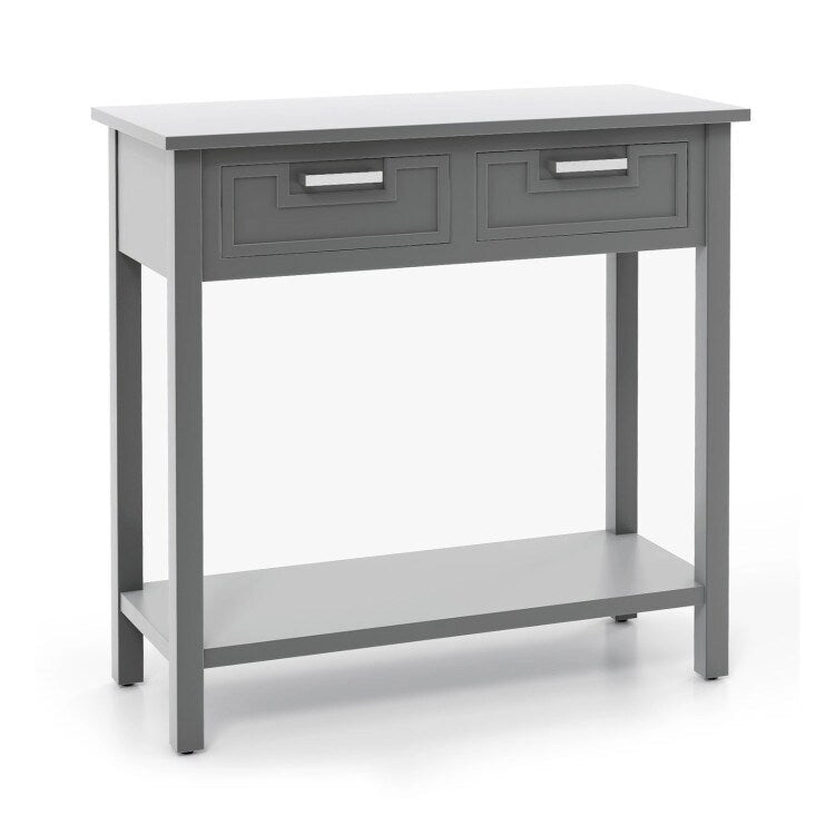 Narrow Console Table with Drawers and Open Storage Shelf - 31.5L x 14W x 32H