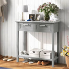 Narrow Console Table with Drawers and Open Storage Shelf - 31.5L x 14W x 32H