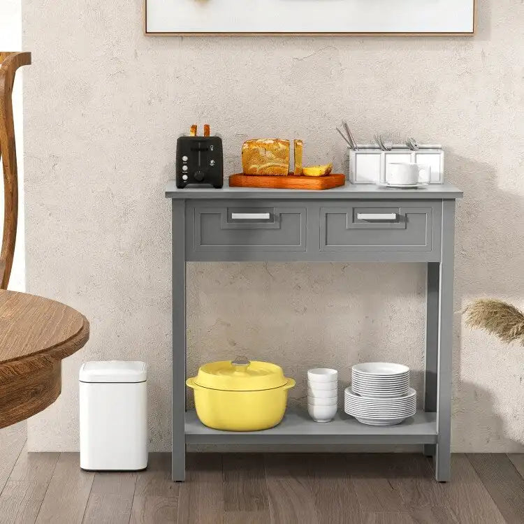 Narrow Console Table with Drawers and Open Storage Shelf - 31.5L x 14W x 32H