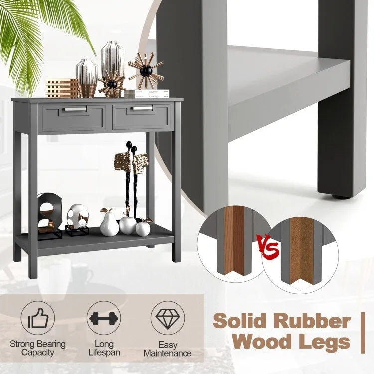 Narrow Console Table with Drawers and Open Storage Shelf - 31.5L x 14W x 32H