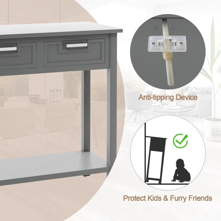 Narrow Console Table with Drawers and Open Storage Shelf - 31.5L x 14W x 32H