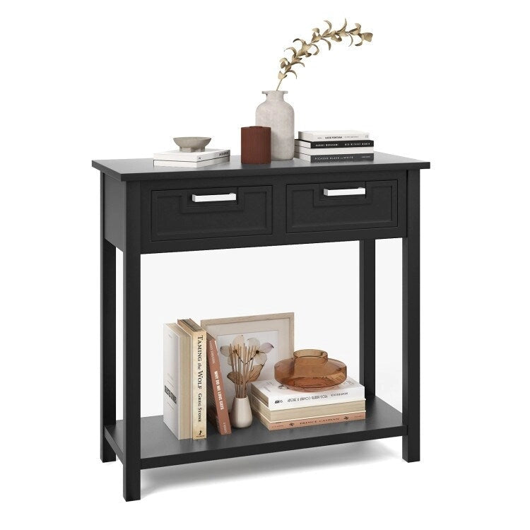 Narrow Console Table with Drawers and Open Storage Shelf - 31.5L x 14W x 32H