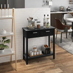 Narrow Console Table with Drawers and Open Storage Shelf - 31.5L x 14W x 32H