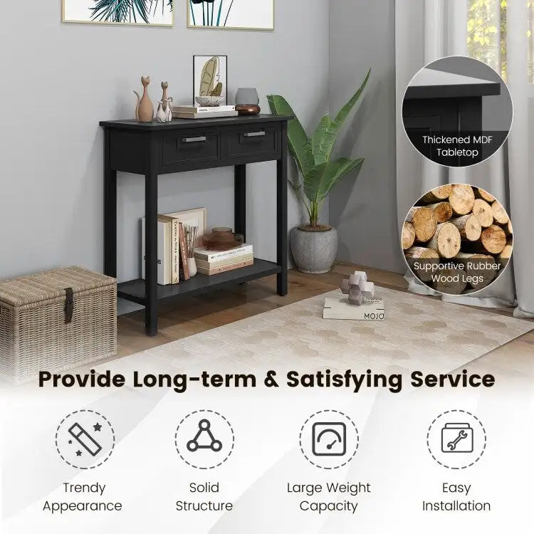 Narrow Console Table with Drawers and Open Storage Shelf - 31.5L x 14W x 32H