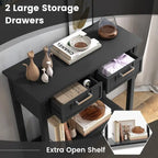 Narrow Console Table with Drawers and Open Storage Shelf - 31.5L x 14W x 32H