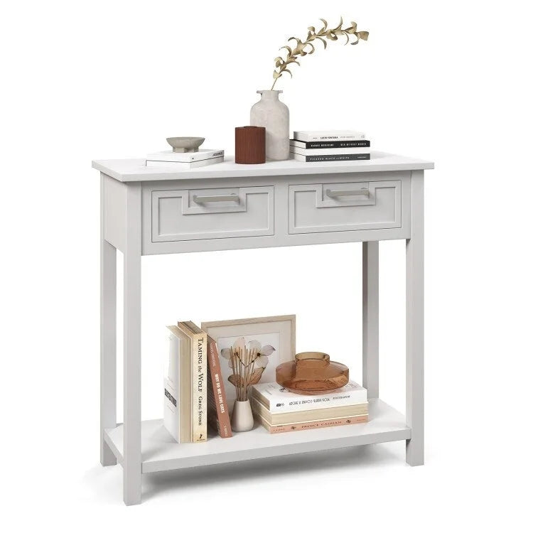 Narrow Console Table with Drawers and Open Storage Shelf - 31.5L x 14W x 32H
