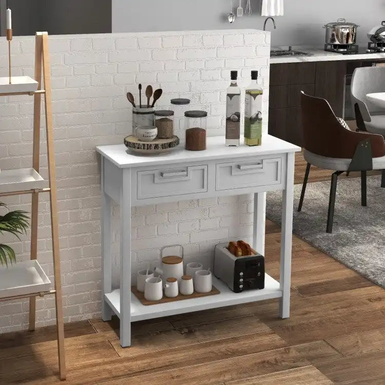 Narrow Console Table with Drawers and Open Storage Shelf - 31.5L x 14W x 32H
