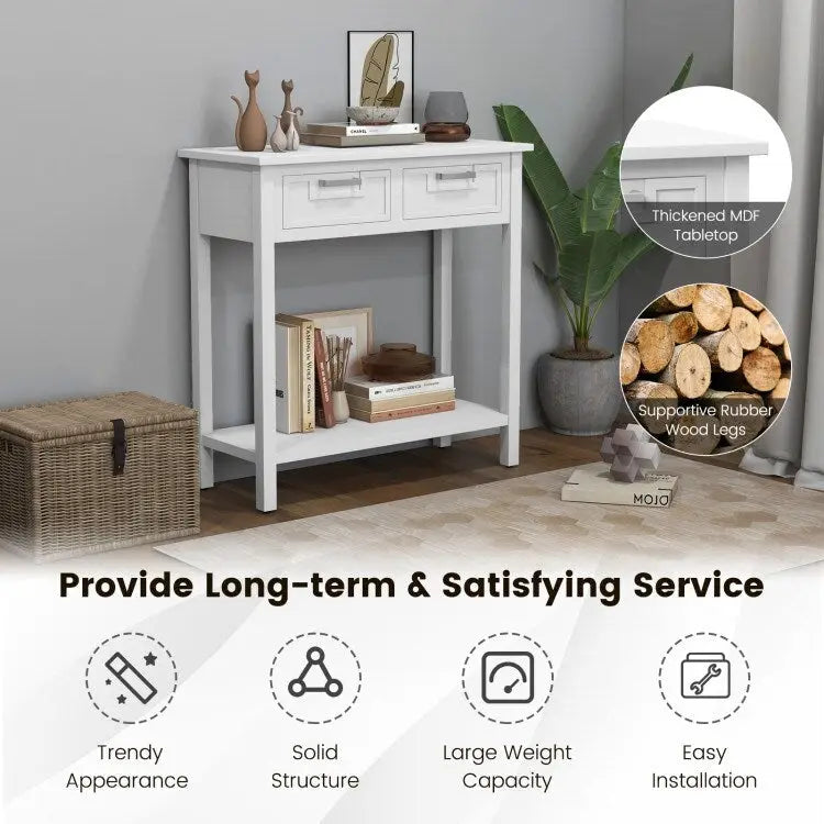 Narrow Console Table with Drawers and Open Storage Shelf - 31.5L x 14W x 32H