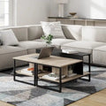 Farmhouse Glass Coffee Table with Storage, Metal Wood
