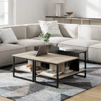Farmhouse Glass Coffee Table with Storage, Metal Wood