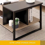 Farmhouse Glass Coffee Table with Storage, Metal Wood