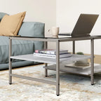Farmhouse Glass Coffee Table with Storage, Metal Wood