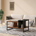 Farmhouse Glass Coffee Table with Storage, Metal Wood