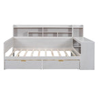 Wooden Multi-functional Daybed with Storage Shelves, 2 Storage Drawers and Study Desk
