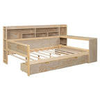 Wooden Multi-functional Daybed with Storage Shelves, 2 Storage Drawers and Study Desk