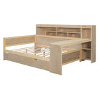 Wooden Multi-functional Daybed with Storage Shelves, 2 Storage Drawers and Study Desk