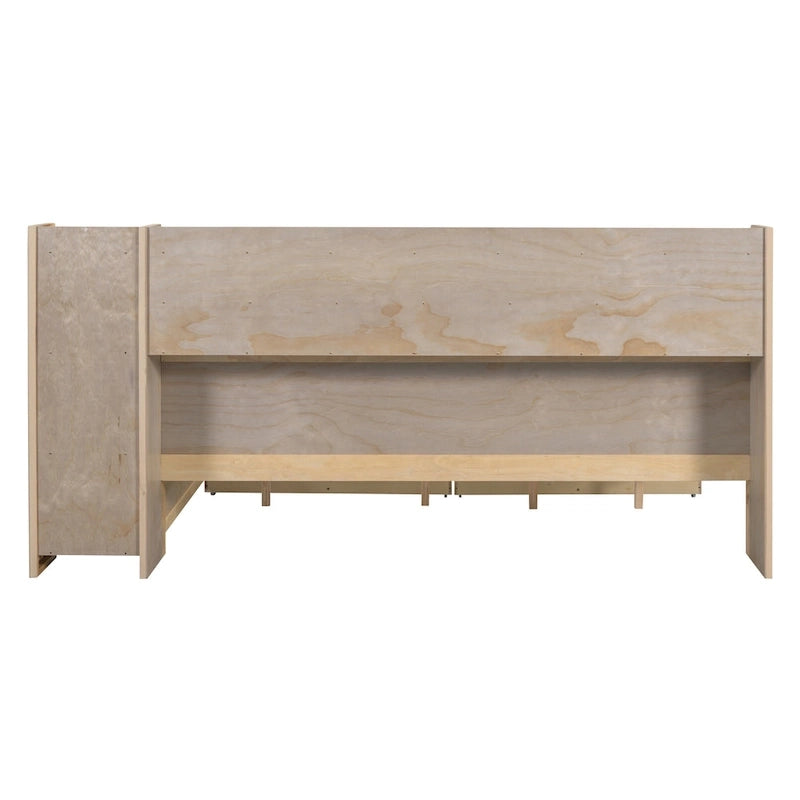 Wooden Multi-functional Daybed with Storage Shelves, 2 Storage Drawers and Study Desk